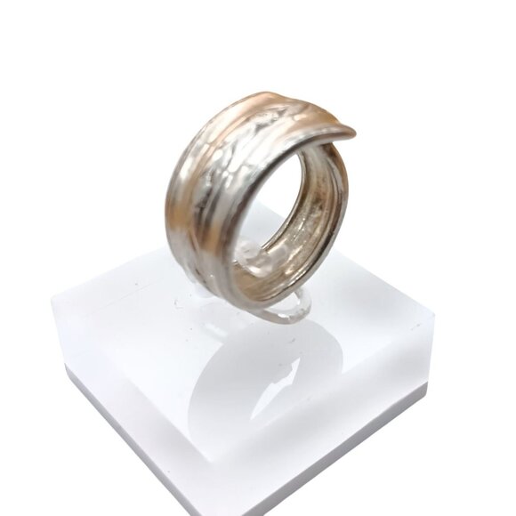 Vintage Silver Spoon Ring with Floral Engraving Wrap Ring - Picture 4 of 6